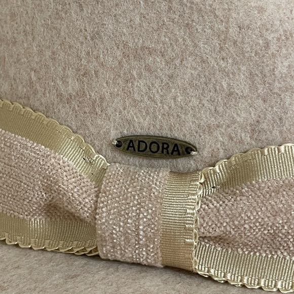 New ADORA wool felt cream/tan wide brim fedora rancher womens hat adjustable main image 6